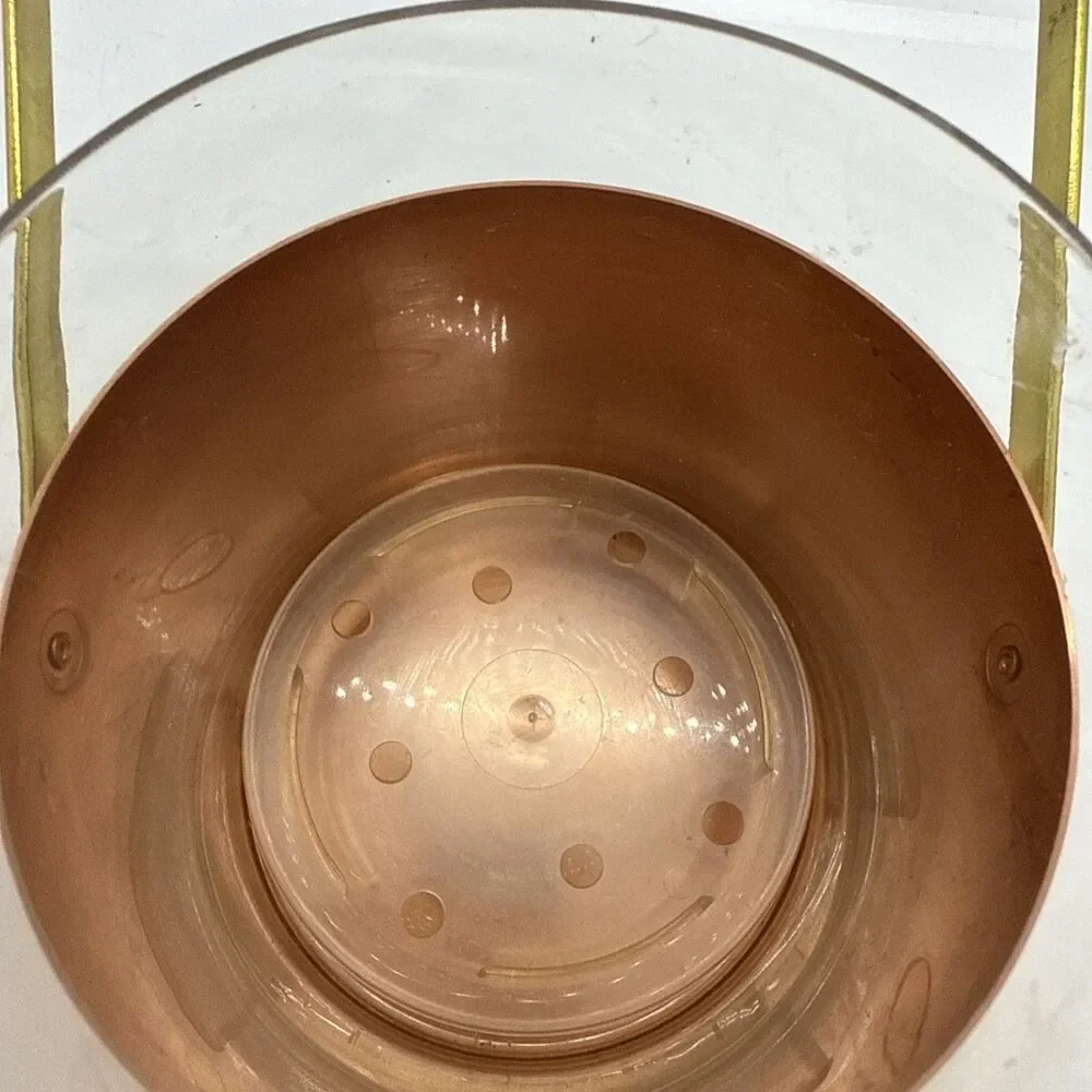 Copper Glass Ice Cube Container Ice Bucket with Pliers Vintage 1960s - 1970s